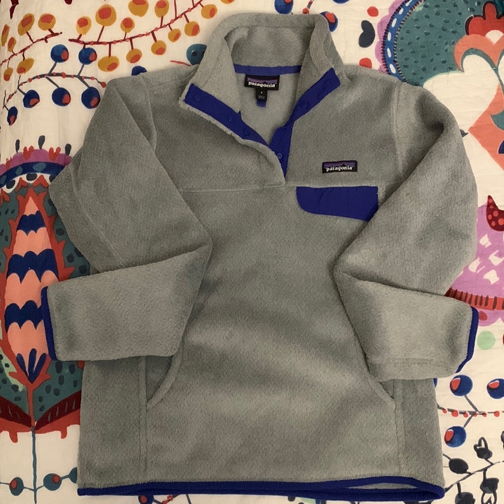 Patagonia Re-Tool Snap-T Fleece Pullover Sz. Small. Grey & blue. Like new!
